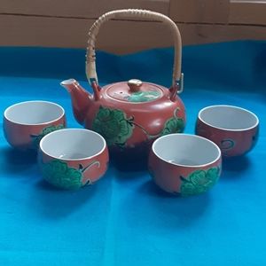 c1960 TAKAHASHI SAN FRANSISCO Teapot w/ 4 Cuppies HANDPAINTED
